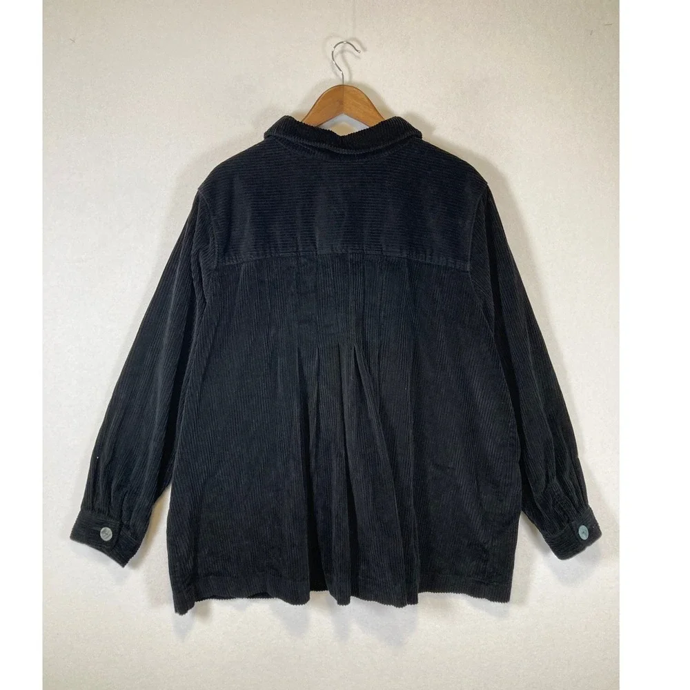 Dark‎ Academia Woman Within Womens 1X Black Corduroy Button Front Shacket Jacket